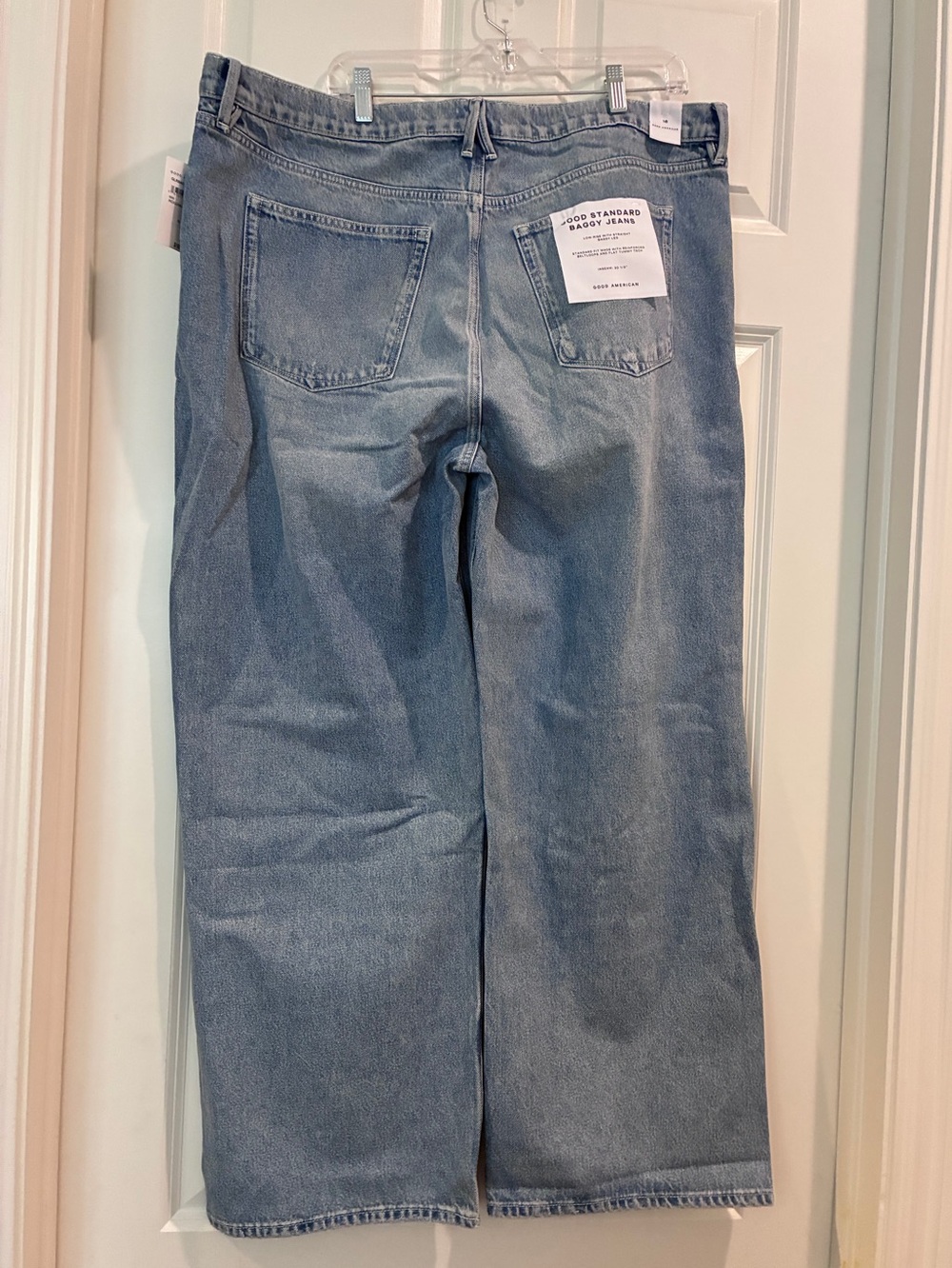 Good American Faded Blue Relaxed Straight Jeans with Distressed Knee - Picture 2 of 8